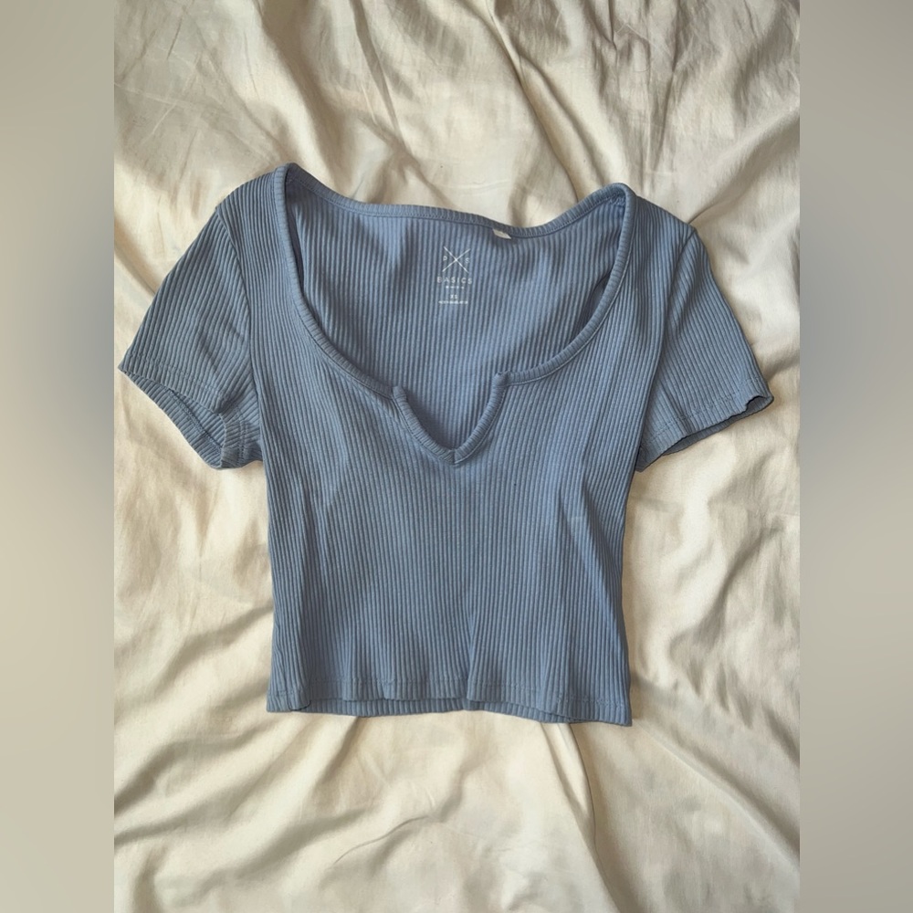 Pacsun cropped short sleeve shirt, blue, size S